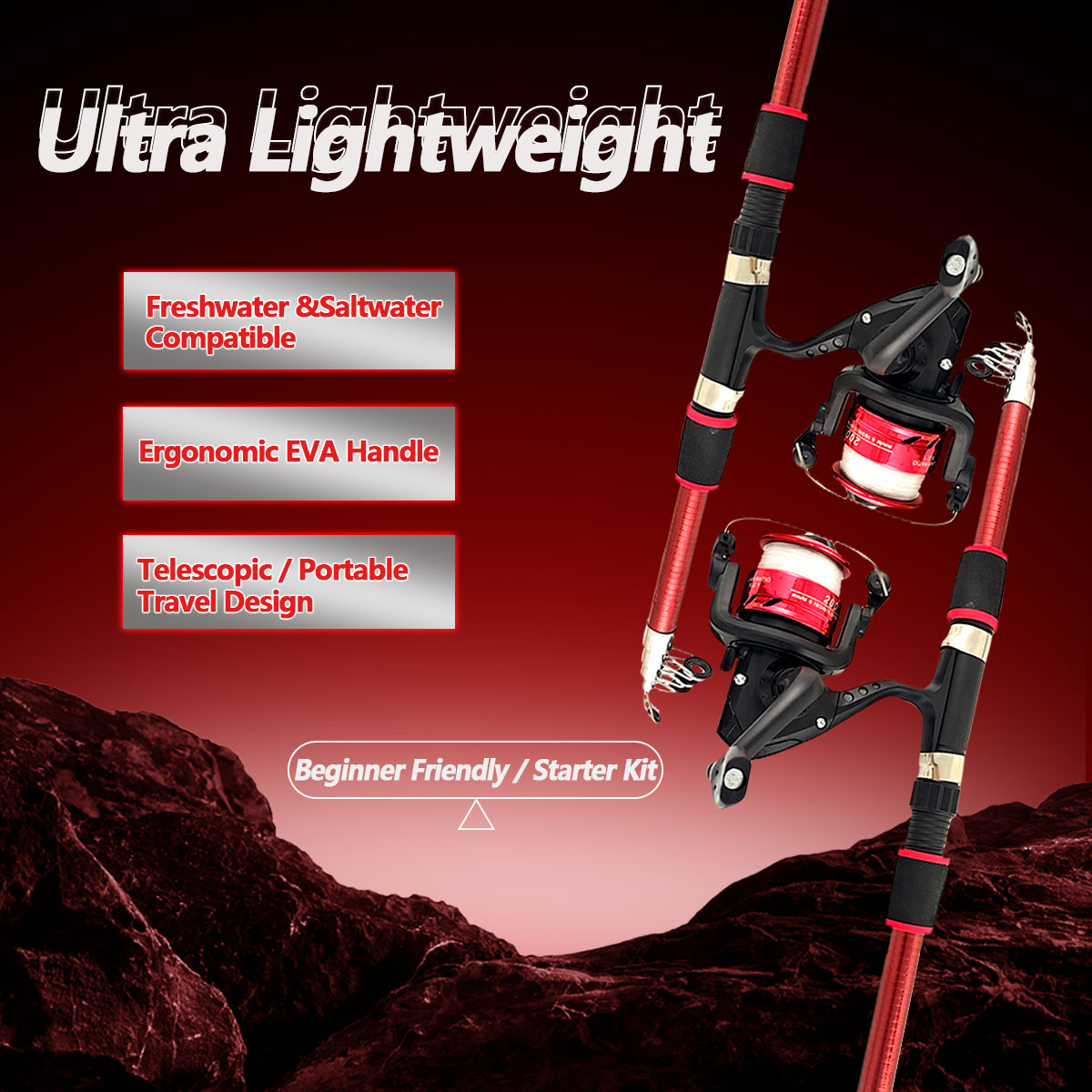 Fishing Rod Spinning - Spinninghengel en molen combo 1,8M telescopische